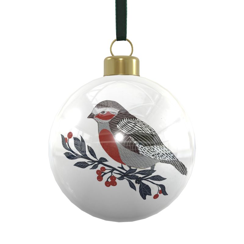 Bone China Christmas Bauble – Robin & Winter Berries